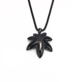 Men's minimalist black maple leaf pendant with a matching black beaded chain necklace - Pendant Only (Without Chain) (Black)