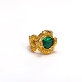 Luxurious gold snake ring with vintage scales and a round striped malachite gemstone - US 7 / Gold Malachite