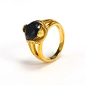Anello vintage dorato con grande gemma nera sfaccettata e design a gambo diviso - US 6 / Oro Zirconia Nera