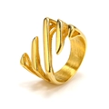 Artistic 18k gold plated stainless steel cross textured ring with modern brushed finish - Gold
