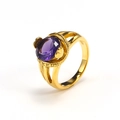Vintage gold-plated ring with oval purple gemstone and split-shank design in 18k gold finish - Gold Purple Zirconia