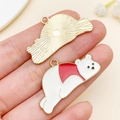 Cartoon bear alloy enamel charm with red outfit and golden sunburst back for DIY jewelry - Red Shirt Crawling Bear (23787)