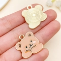 Cute pink enamel bear charms with golden metal back for DIY jewelry making accessories - Brown Cute Bear (23788)