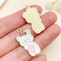 Cartoon bear charm with red rose detail and pink enamel finish for DIY jewelry - Wishing Bear with Rose (23811)