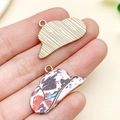 Pendentif nuage en alliage coloré avec motif floral artistique en émail fait main - Chapeau de Cow-boy Imprimé Violet et Blanc