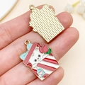 Pendentif en émail chat mignon dans une boîte cadeau avec nœud bleu pour bijoux DIY - Ours Rose Boîte Cadeau (23815)