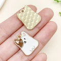 Cute corgi dog alloy enamel charm with golden textured back for DIY jewelry making - White Enamel KC Gold Animal Puppy (23486)