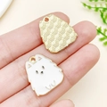 Cute cartoon white Pomeranian dog alloy charm with gold metal back for DIY jewelry - White Drip Oil KC Gold Animal Fluffy Puppy (23489)