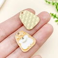 Cute Shiba Inu enamel pendant charm with golden textured back for DIY jewelry making - Orange Yellow White Drip Oil KC Gold Animal Puppy (23490)