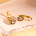 French vintage 18K gold plated lever-back earrings with square zircon stone - Square Style / Clear