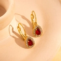 French vintage 18K gold plated earrings with teardrop red gemstone and crystal halo - Pear Shape / Red