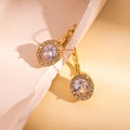 French vintage style gold plated titanium drop earrings with oval clear zircon stone - Oval Design / Clear