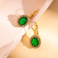 French vintage 18K gold plated earrings with oval emerald green gemstone and halo diamonds - Oval Design / Green
