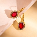 French vintage 18K gold plated earrings featuring oval red rubies and white crystal halos - Oval Design / Red