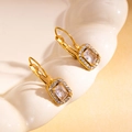 French vintage leverback earrings in 18K gold plating with rectangle zircon stones - Rectangle Style / Clear