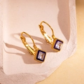 French vintage 18K gold plated square leverback earrings with blue accents and zircon - Square Beaded Style / Clear