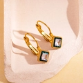 Vintage 18K gold plated lever-back earrings with square green and white zircon crystals - Square Beaded Style / Green