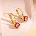French vintage 18K gold plated square earrings with red border and clear zircon - Square Beaded Style / Red