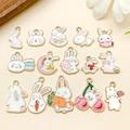 Set of 14 cartoon rabbit alloy pendants with colorful enamel for DIY jewelry making - Enamel Rabbit Easter Set (SN1375)
