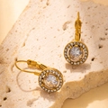 Classic 18K gold plated leverback halo earrings with sparkling round zirconia stones - Round Style / Clear