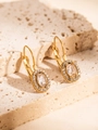French vintage style gold plated oval earrings with large clear zircon and lever back - Oval Design / Clear