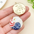 Golden eagle head and American flag enamel charm pendants for DIY keychain accessories - KC Gold Enamel Independence Day Round Eagle