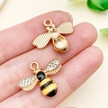 Golden and yellow enamel bee pendants with rhinestones for DIY jewelry making - Yellow Enamel Bee (11872) / 18x22mm