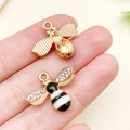 Gold bee charms with black enamel and sparkling rhinestones for DIY jewelry sets - Black Enamel Bee (11874) / 18x22mm