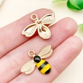 Cartoon bee alloy pendant charm with yellow black enamel for DIY bracelets - Yellow KC Gold Enamel Bee (16756) / 23x17mm