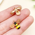 Golden and enamel bee charms with round hangers for DIY necklaces and jewelry making - Medium Enamel Yellow Bee (21125) / 14x17mm