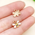 DIY enamel honey bee charms with yellow and black stripes and rose gold metallic bee pendant - Yellow Enamel Little Bee (21128) / 9x10mm