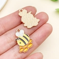 Enamel honeybee alloy charm with yellow stripes and golden texture for jewelry DIY - Enamel Yellow Honeycomb Bee (21131) / 21x21mm