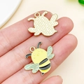 Cute enamel bee charm for DIY jewelry in yellow and black finish with gold backing - Yellow Enamel Insect Bee (23019) / 23x21mm