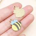 Cute bee enamel alloy charm pendant with yellow and black colors for DIY jewelry making - Small Yellow Enamel Insect Bee (23020) / 19x15mm