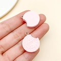 Pink resin cookie charm with BISCUITS engraving and metal ring for keychain DIY - Pink