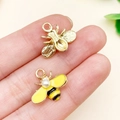 Golden bee charms for DIY jewelry making with enamel colors and a small white pearl inlay - KC Gold Yellow Pearl Insect Bee (23382) / 15x17x5mm