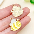 Cartoon bee and leaf alloy charms for DIY jewelry making with gold plated finish - Yellow Enamel Bee (24140) / 20x20x1mm