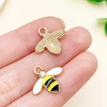 DIY bumble bee charm pendant with yellow and black enamel and small rhinestone - Yellow Enamel Rhinestone Bee (24141) / 15x16x3mm
