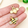 DIY enamel bee charm with sparkling rhinestones and golden base for jewelry making - Yellow Enamel Rhinestone Bee (24142) / 17x18x3mm
