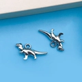 Silver dinosaur charms for DIY jewelry making, two-piece set for necklaces and bracelets - Antique Silver Small Tyrannosaurus Style (B90)