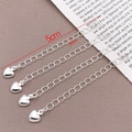 Set of four silver 5cm heart charm extension chains in 3mm width for necklaces - Solid Heart / Thick Silver