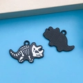 DIY black enamel triceratops fossil charms with white skeleton details for jewelry - Black Enamel Triceratops Skeleton Style (18103)