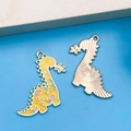 Yellow cartoon dinosaur enamel charms with floral patterns for DIY jewelry making - Yellow Enamel Cartoon Dinosaur Style (18106)