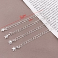 Set of 4 silver extension chains with star charms, 5cm length and 3mm width jewelry parts - Pentagram / Thick Silver
