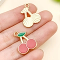 DIY cherry fruit charms in gold finish and red enamel for jewelry making and keychains - Red Fruit Cherry Pendant