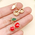 DIY red enamel and gold cherry pendant charms for handmade jewelry and keychains - Cherry Pendant Style 1