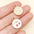 DIY cherry enamel pendant charm with golden metal texture for jewelry making - White Round Cherry Pendant
