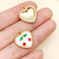 DIY heart-shaped alloy pendant charms with cherry enamel pattern and gold beaded edges - White Heart Cherry Pendant