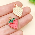 DIY strawberry enamel pendant with gold metal back for handmade jewelry making - Red Strawberry Pendant Style 2
