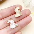 Cute white bunny alloy pendant with pink bow and pearl accent for DIY jewelry - White Enamel Dotted Rabbit (11940)